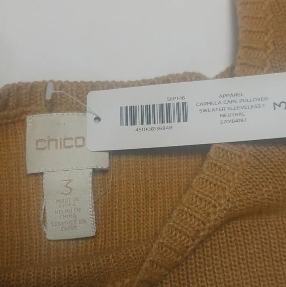 NWT CHICO'S Women's Camel Sleeveless with Cover-Up Sweater Size 3 US XL - Picture 2 of 9